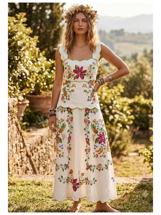 FARM Rio Dresses & Skirts - FARM Rio Cream Maxi Dress with Multicolor Floral Embroidery